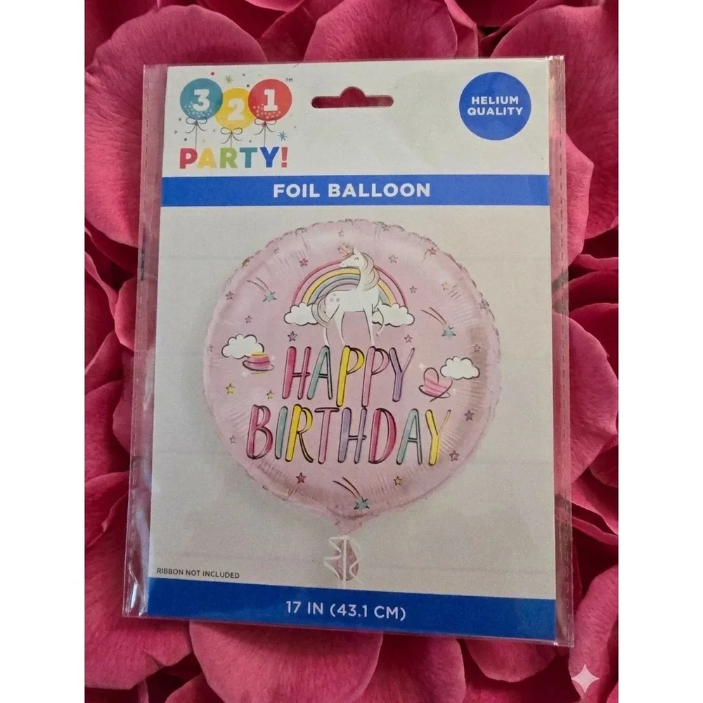 321 Party! Happy Birthday Unicorn Round Foil Balloon 17in, Helium Quality